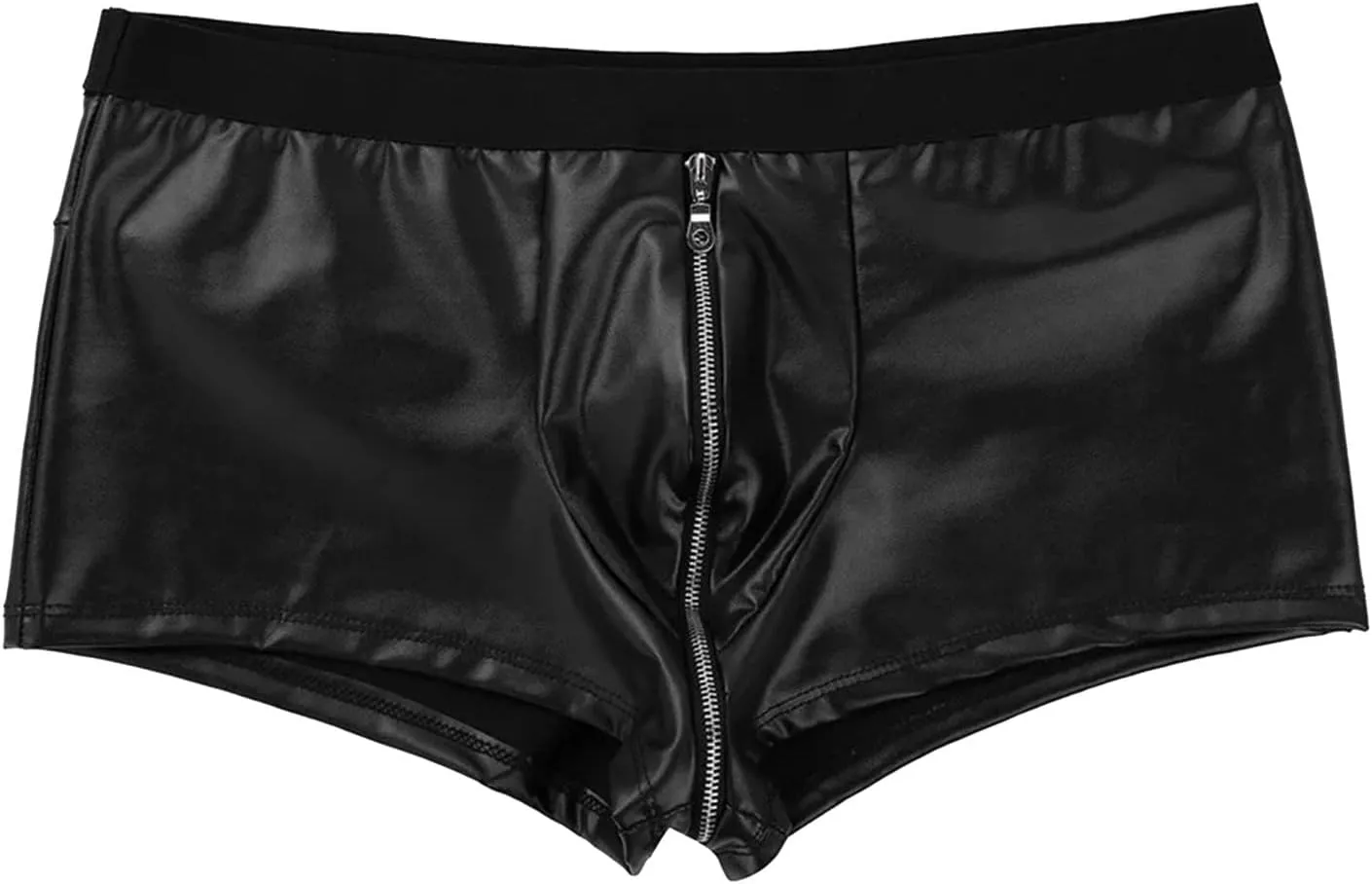 Men's Faux Leather Boxer Shorts Sexy Zipper Bulge Pouch Briefs Sexy Plus Size Low Rise Stretchy Underwear Panties