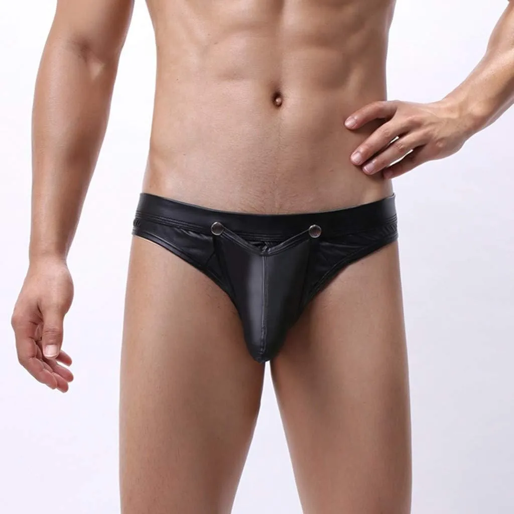 Men's G-String Thong T-Back Jockstrap Sexy Underwear Stretch Strap Faux Leather Low Rise Briefs Panties Lingeries