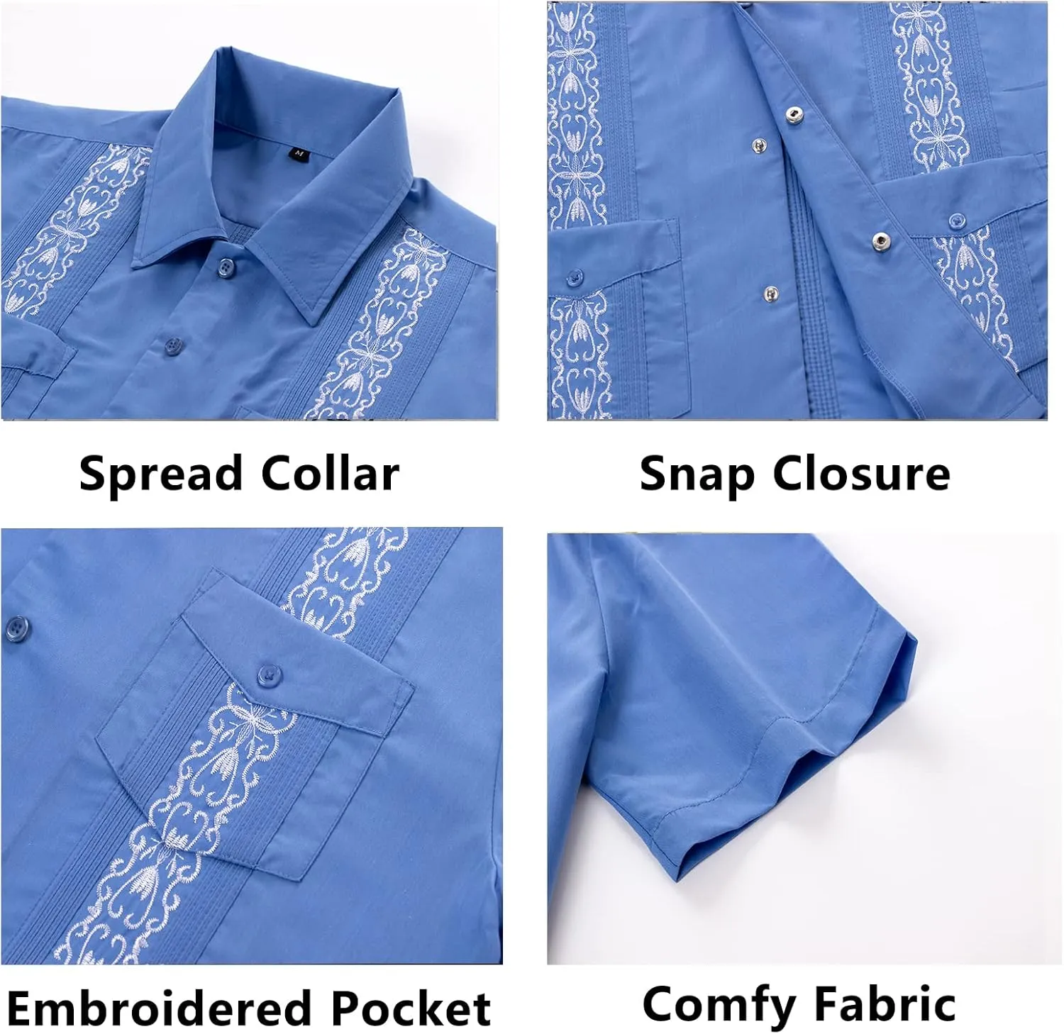 Men's Guayabera Shirts Short Sleeve Casual Snap Shirts
