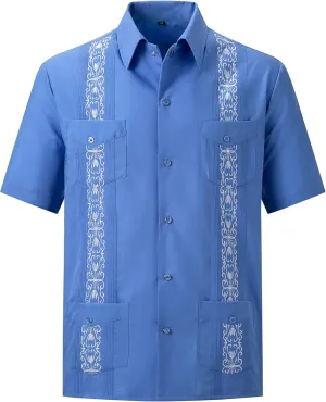 Men's Guayabera Shirts Short Sleeve Casual Snap Shirts