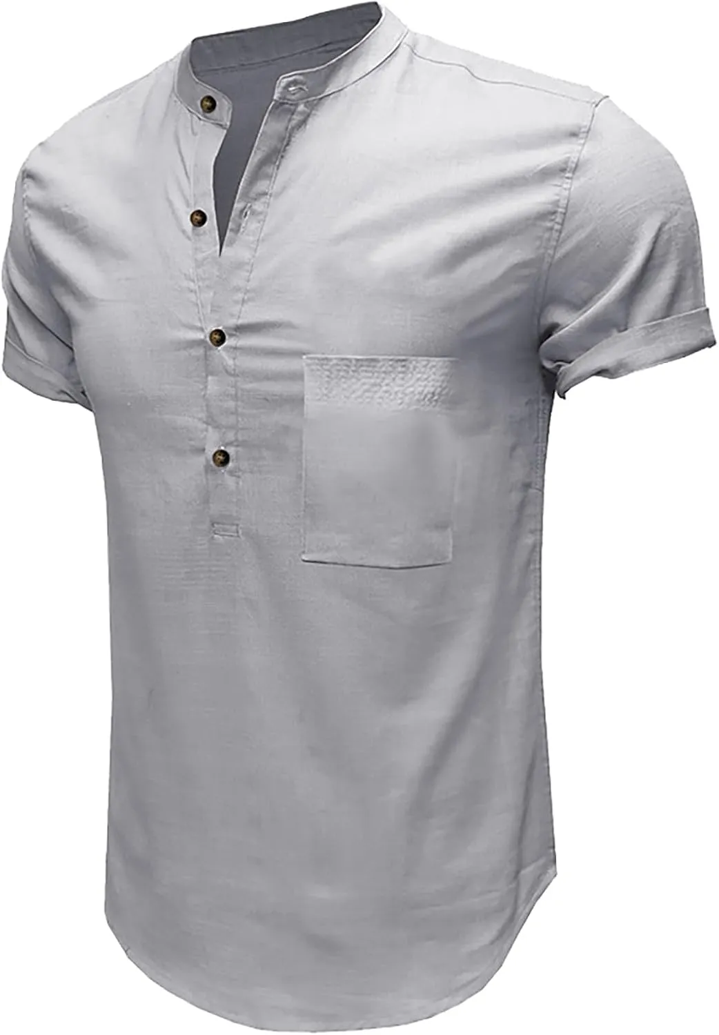 Mens Henley Shirts Short Sleeve Pocket Tee Shirts Slim Fit Cotton T-Shirts Vintage Plain Lightweight Summer Beach Tops