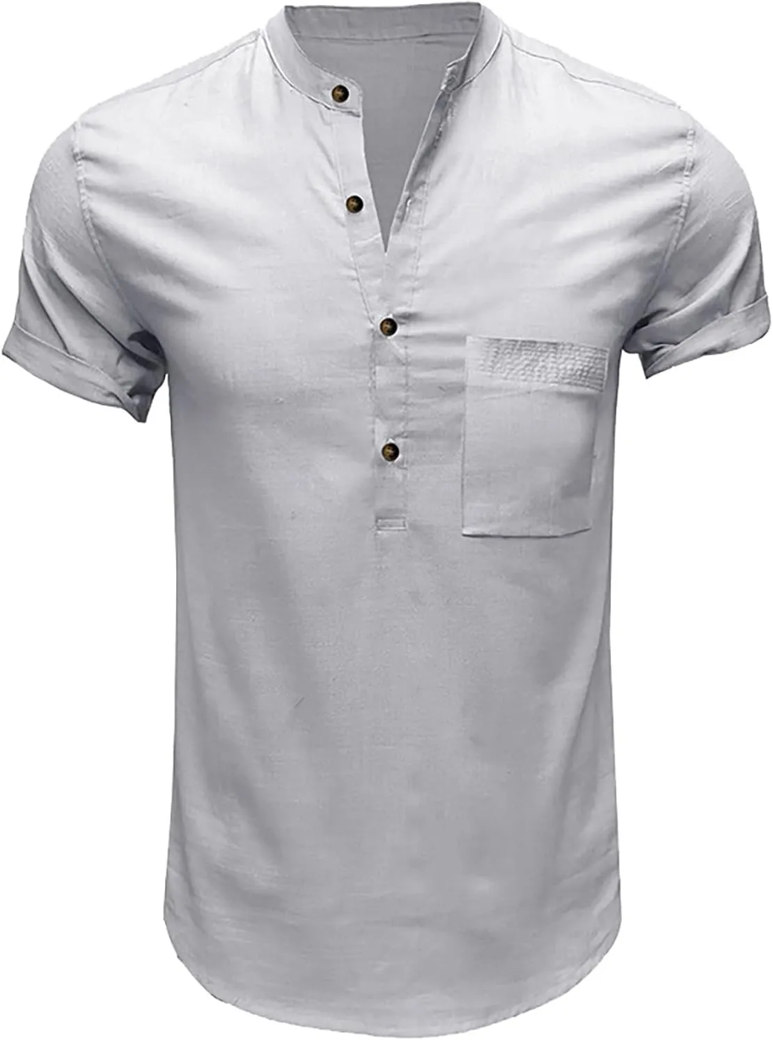 Mens Henley Shirts Short Sleeve Pocket Tee Shirts Slim Fit Cotton T-Shirts Vintage Plain Lightweight Summer Beach Tops