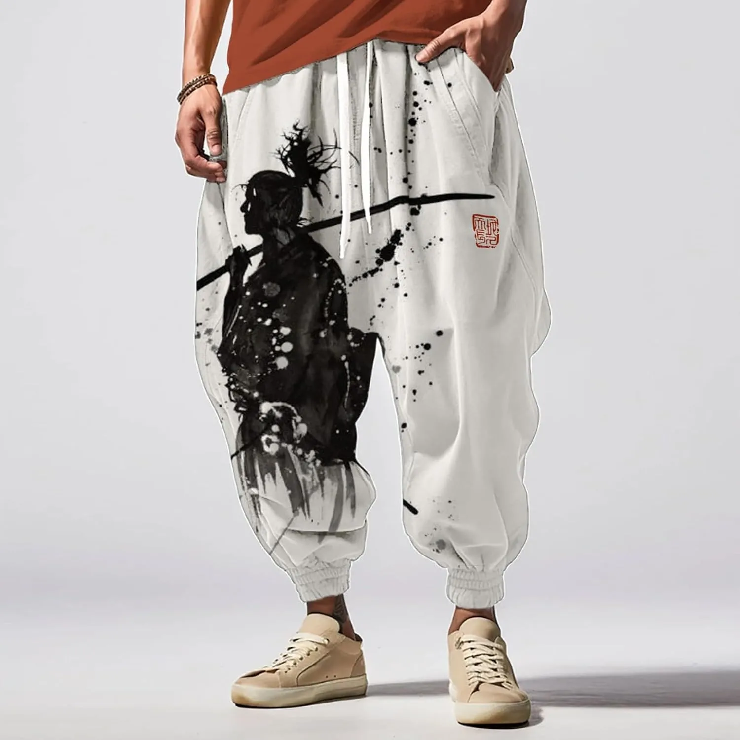 Mens Joggers Sweatpants Fashion Street Feel Casual Sweatpants Men Cotton Baggy Hippie Yoga Harem Pants Samurai Pants
