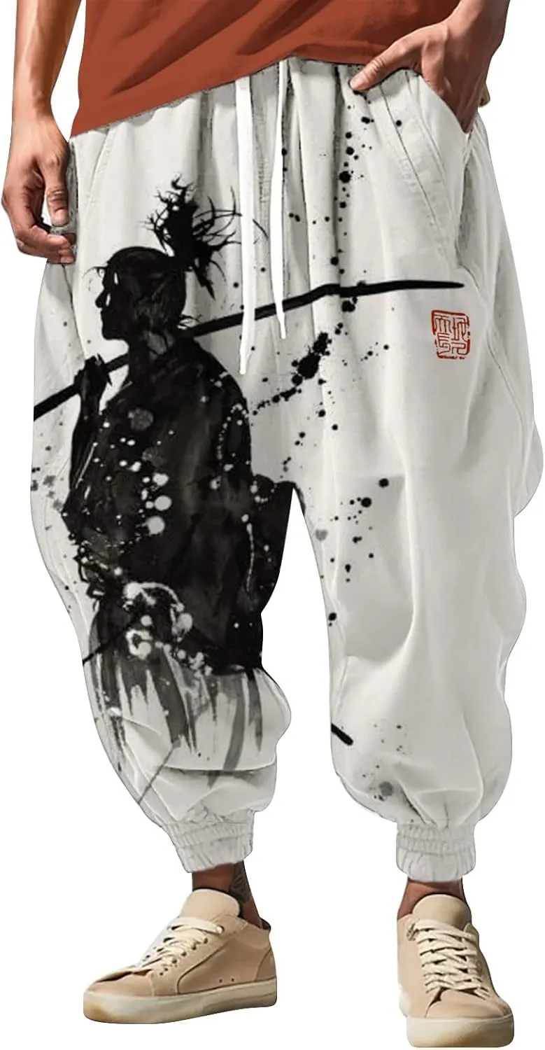Mens Joggers Sweatpants Fashion Street Feel Casual Sweatpants Men Cotton Baggy Hippie Yoga Harem Pants Samurai Pants