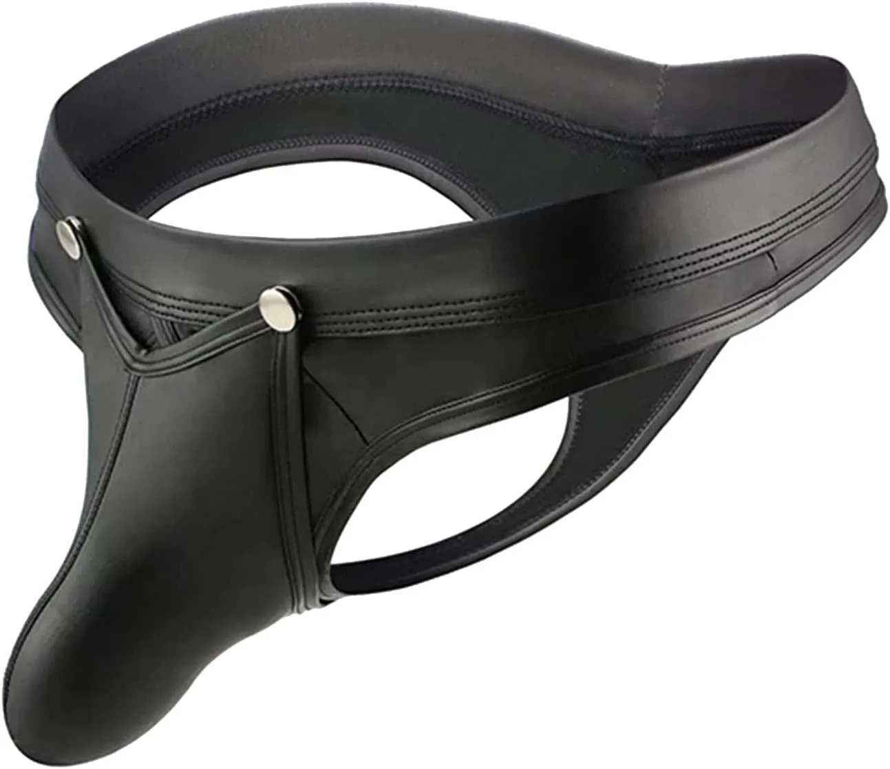 Men's Leather Elephant Nose Enhancing Thong Brief Dual PouchButton Removable Bulge Pouch G-String Panty Clubwear