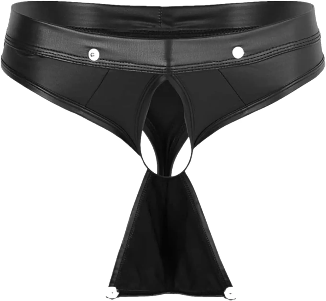 Men's Leather Elephant Nose Enhancing Thong Brief Dual PouchButton Removable Bulge Pouch G-String Panty Clubwear