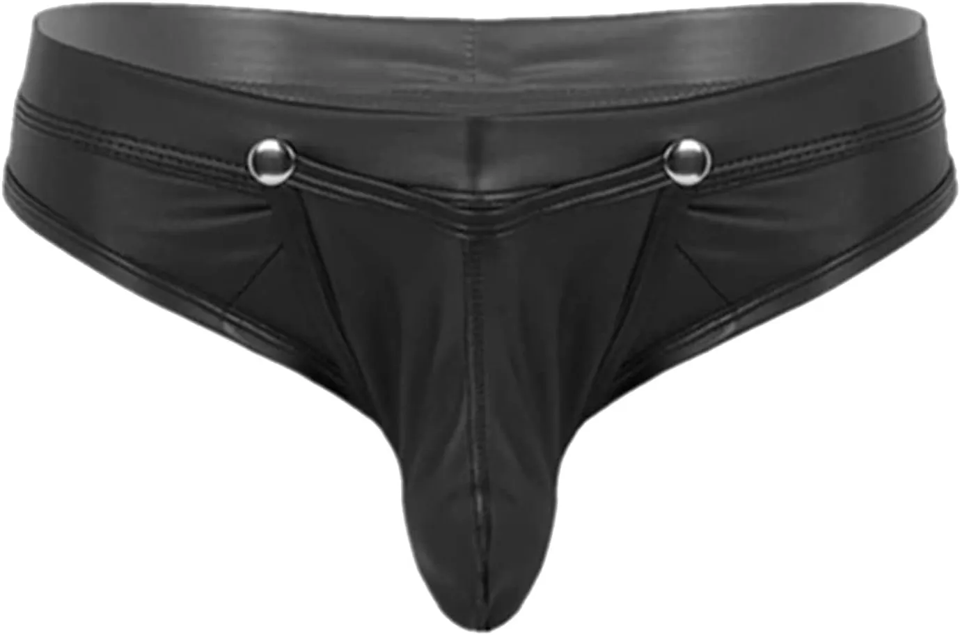 Men's Leather Elephant Nose Enhancing Thong Brief Dual PouchButton Removable Bulge Pouch G-String Panty Clubwear