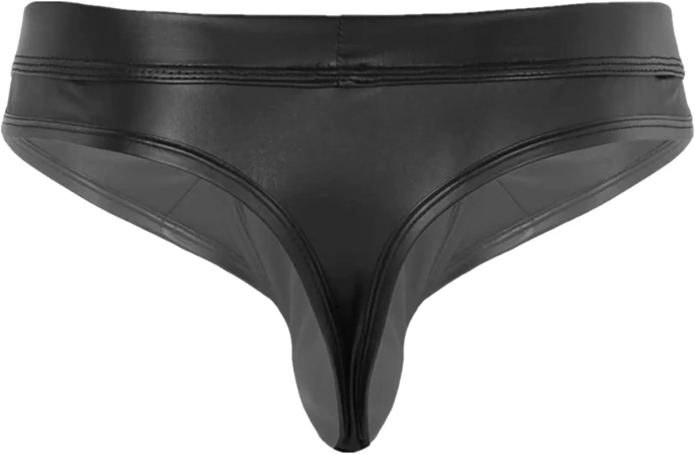 Men's Leather Elephant Nose Enhancing Thong Brief Dual PouchButton Removable Bulge Pouch G-String Panty Clubwear
