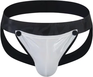Men's Removeable Pouch Jock Straps Underwear Faux Leather Athletic Supporter Jockstrap Sexy Low Rise Butt-Flaunting Underpant