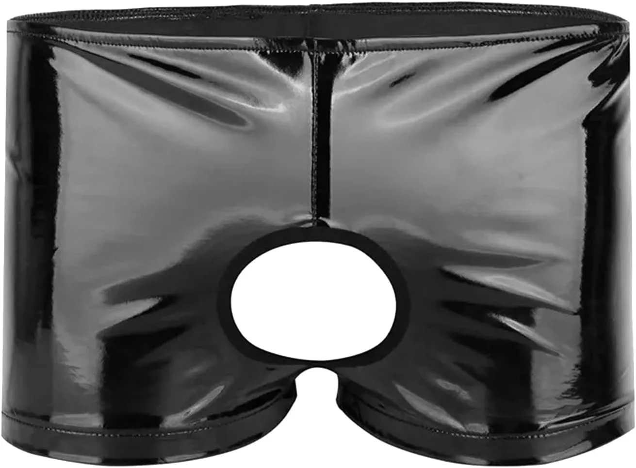 Mens Sexy PVC Leather Boxer BriefHollow Out Front Closure Low Waist ShortWetlook Bottomless Underwear Rave Outfit