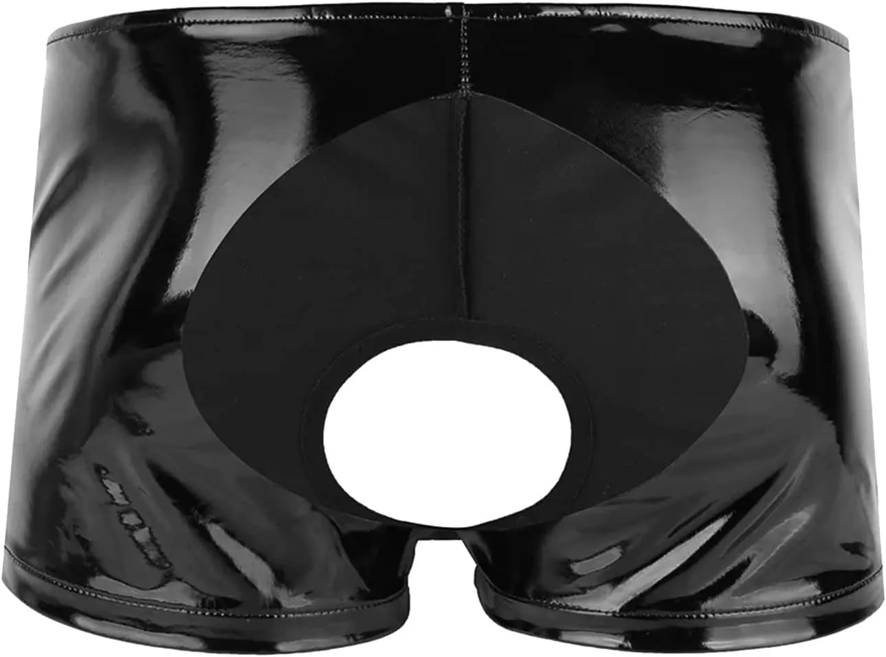 Mens Sexy PVC Leather Boxer BriefHollow Out Front Closure Low Waist ShortWetlook Bottomless Underwear Rave Outfit