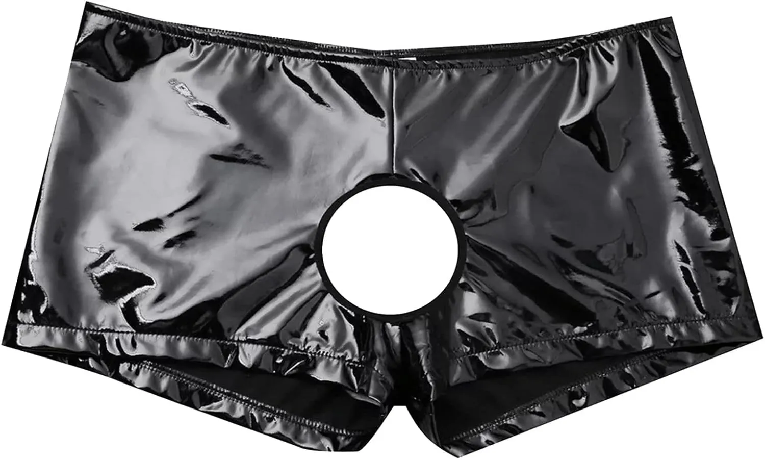 Mens Sexy PVC Leather Boxer BriefHollow Out Front Closure Low Waist ShortWetlook Bottomless Underwear Rave Outfit