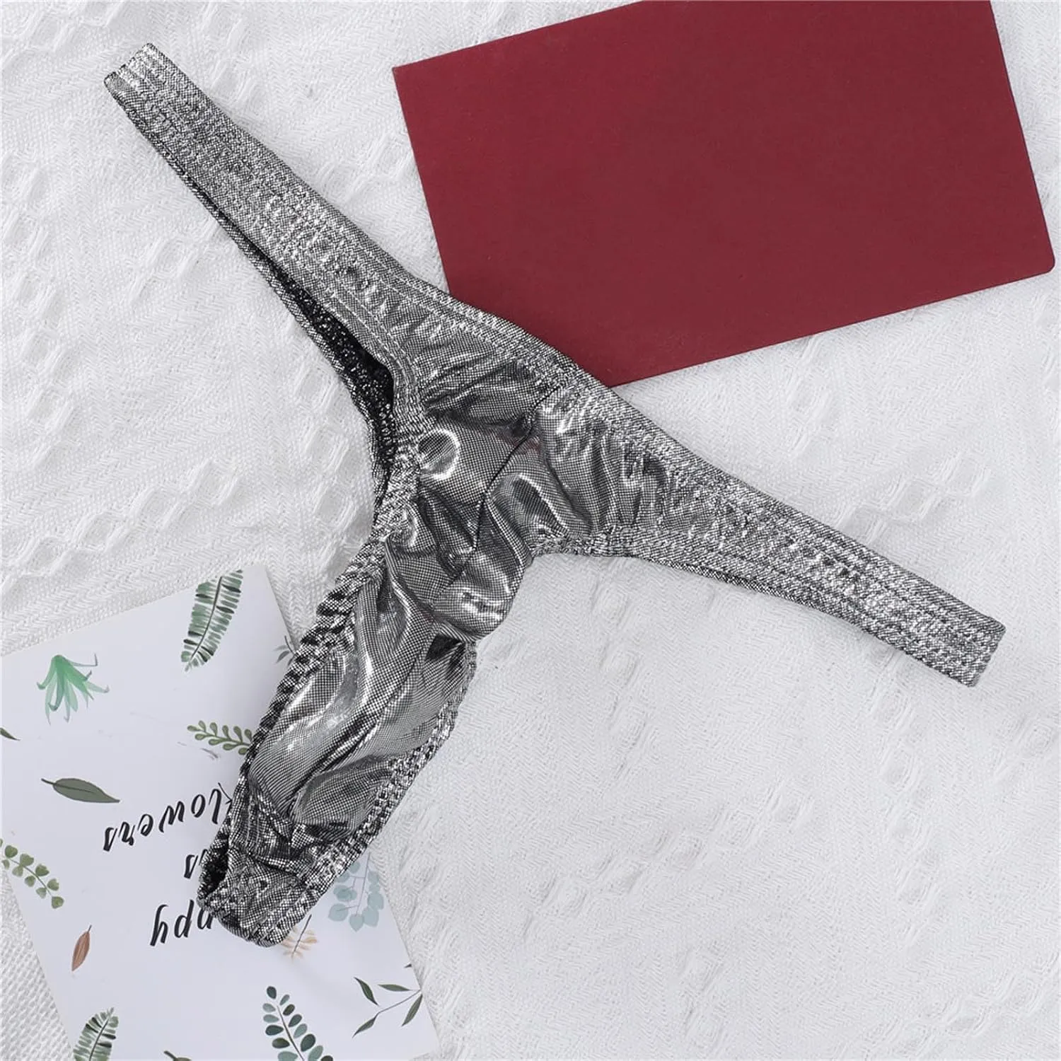 Mens Sexy Thong Briefs Faux Leather Low Rise Bikini Thongs for Men Male Lingerie T-Back Thongs Lingerie
