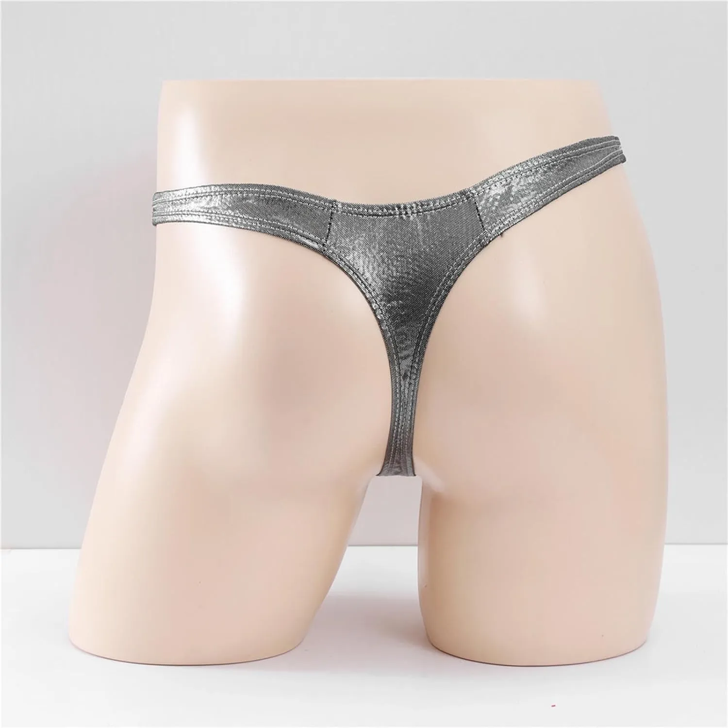 Mens Sexy Thong Briefs Faux Leather Low Rise Bikini Thongs for Men Male Lingerie T-Back Thongs Lingerie