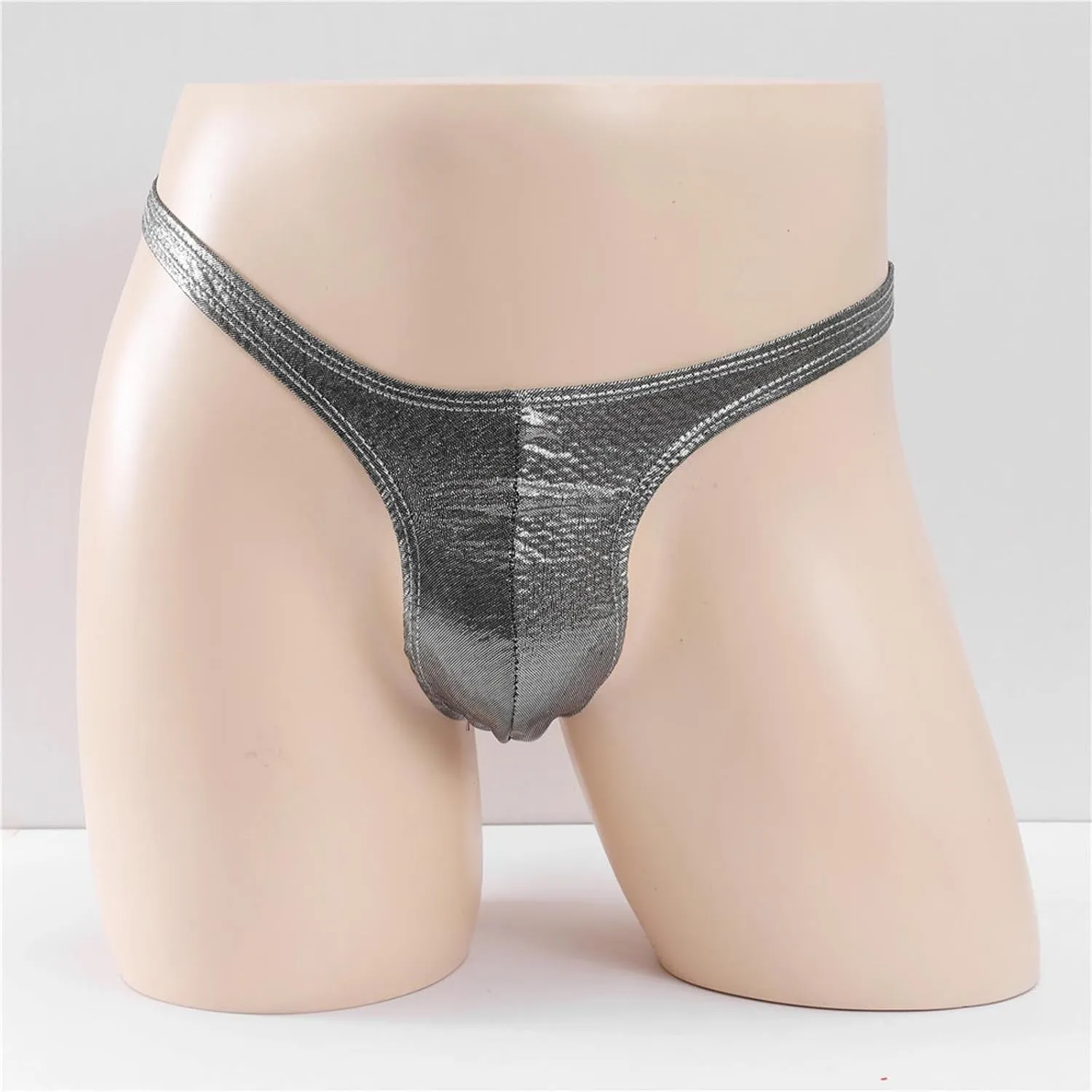 Mens Sexy Thong Briefs Faux Leather Low Rise Bikini Thongs for Men Male Lingerie T-Back Thongs Lingerie