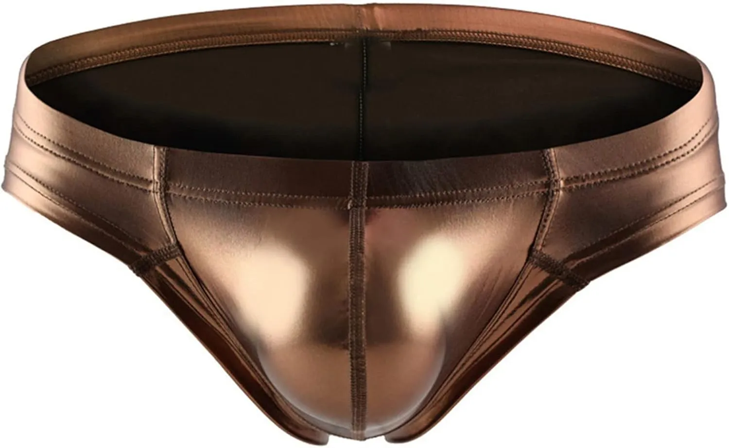 Men's Sexy Thong Pouch Underwear Metallic Elastic Band Patent Leather Wrinkled Lingerie Boxer Briefs with Bronzing