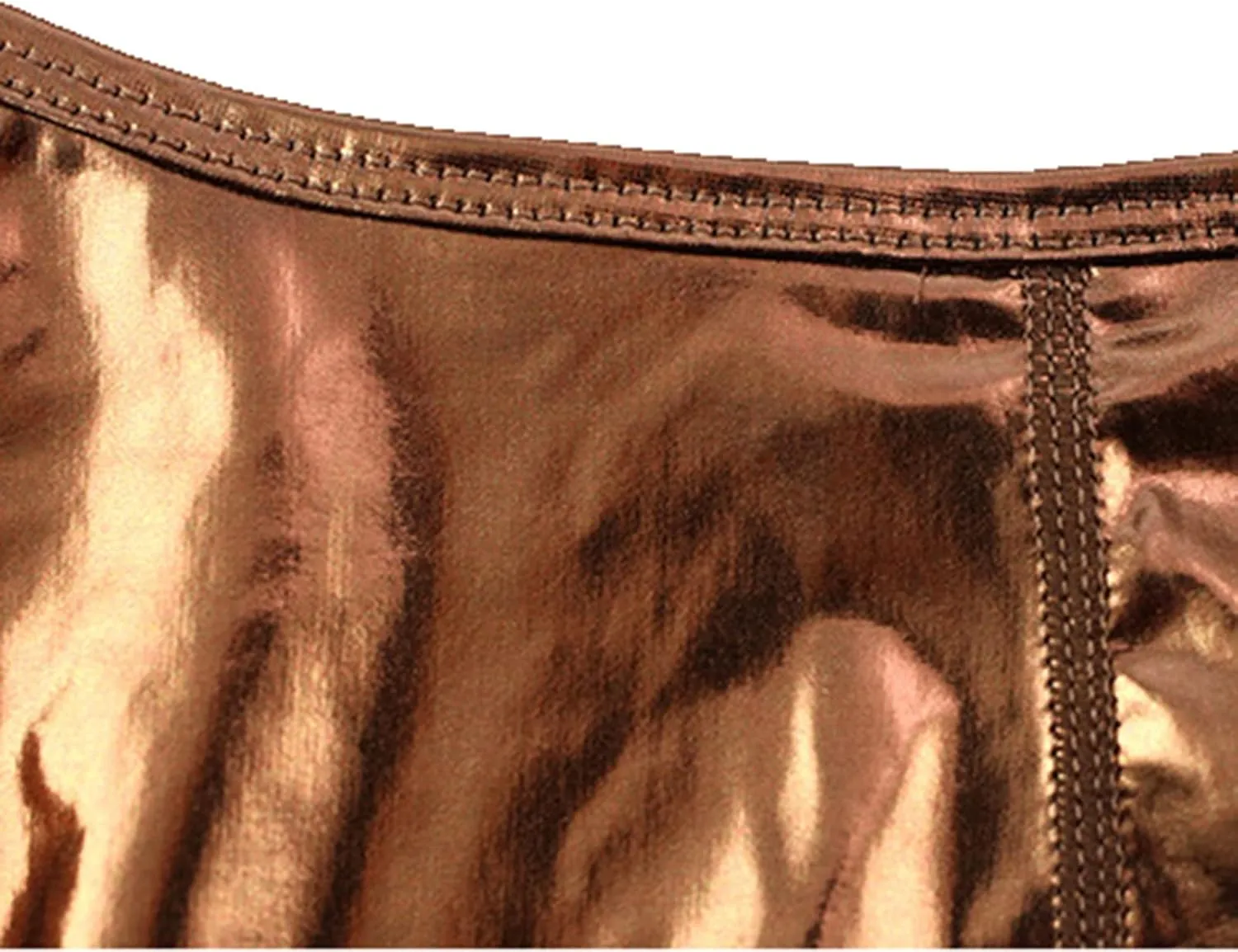 Men's Sexy Thong Pouch Underwear Metallic Elastic Band Patent Leather Wrinkled Lingerie Boxer Briefs with Bronzing
