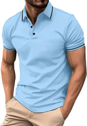 Men's Short Sleeve Polo Shirts 2025 Casual Button Down Shirts Solid Color Collared Basic Golf Shirts