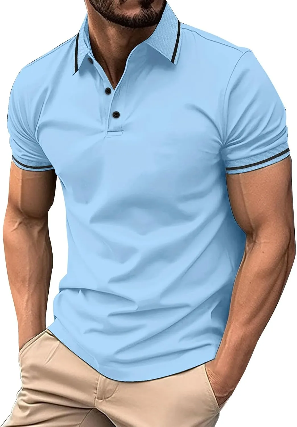 Men's Short Sleeve Polo Shirts 2025 Casual Button Down Shirts Solid Color Collared Basic Golf Shirts
