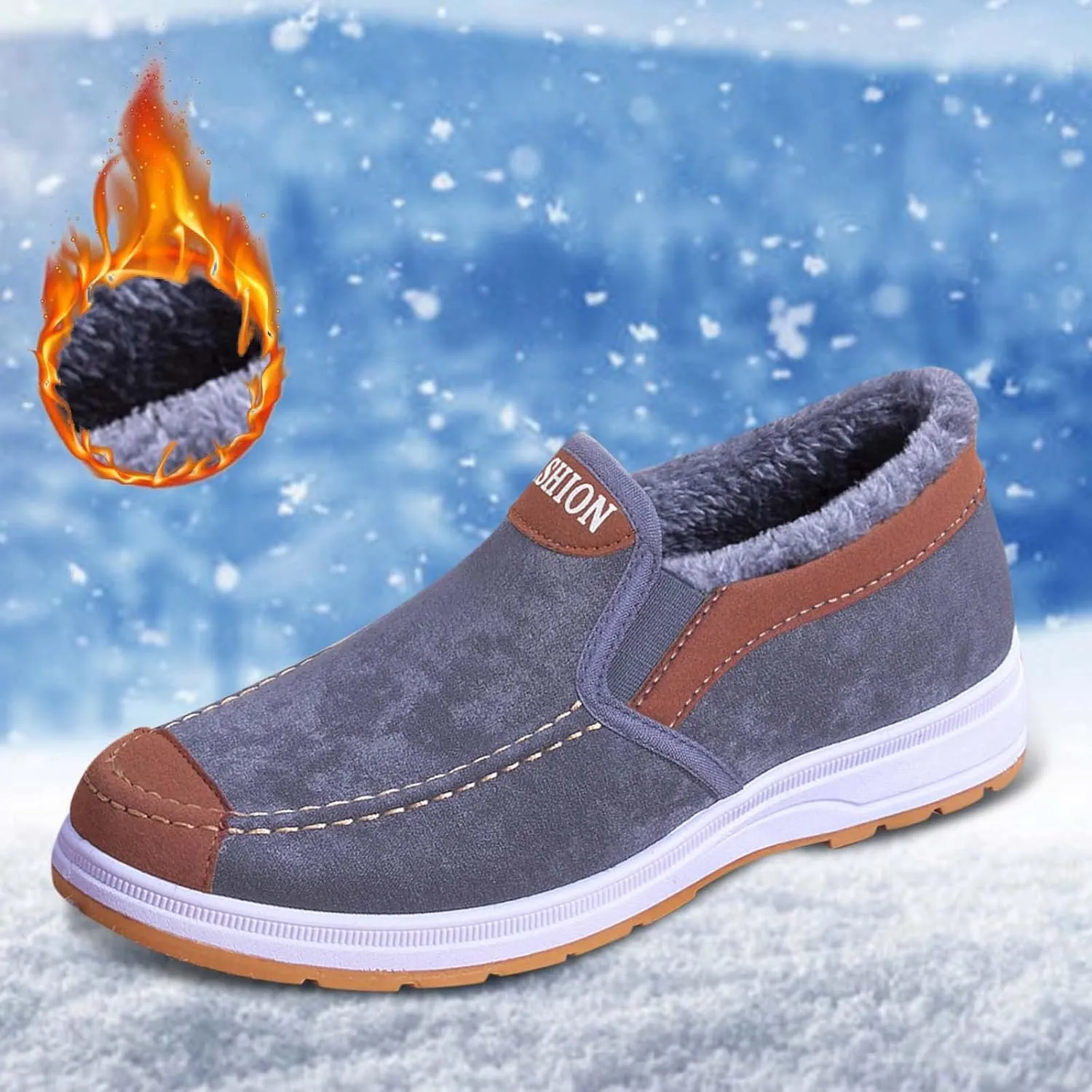 Mens Snow Shoes Pull-on Winter Walking Shoes Wide Toe Box Warm Ankle Boots aterproof Work Boots For Men