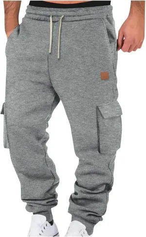 Mens Sweatpants Baggy Workout Athletic Outdoor Heavyweight Fleece Cargo Pant Drawstring Casual Jogger Trouser Pockets