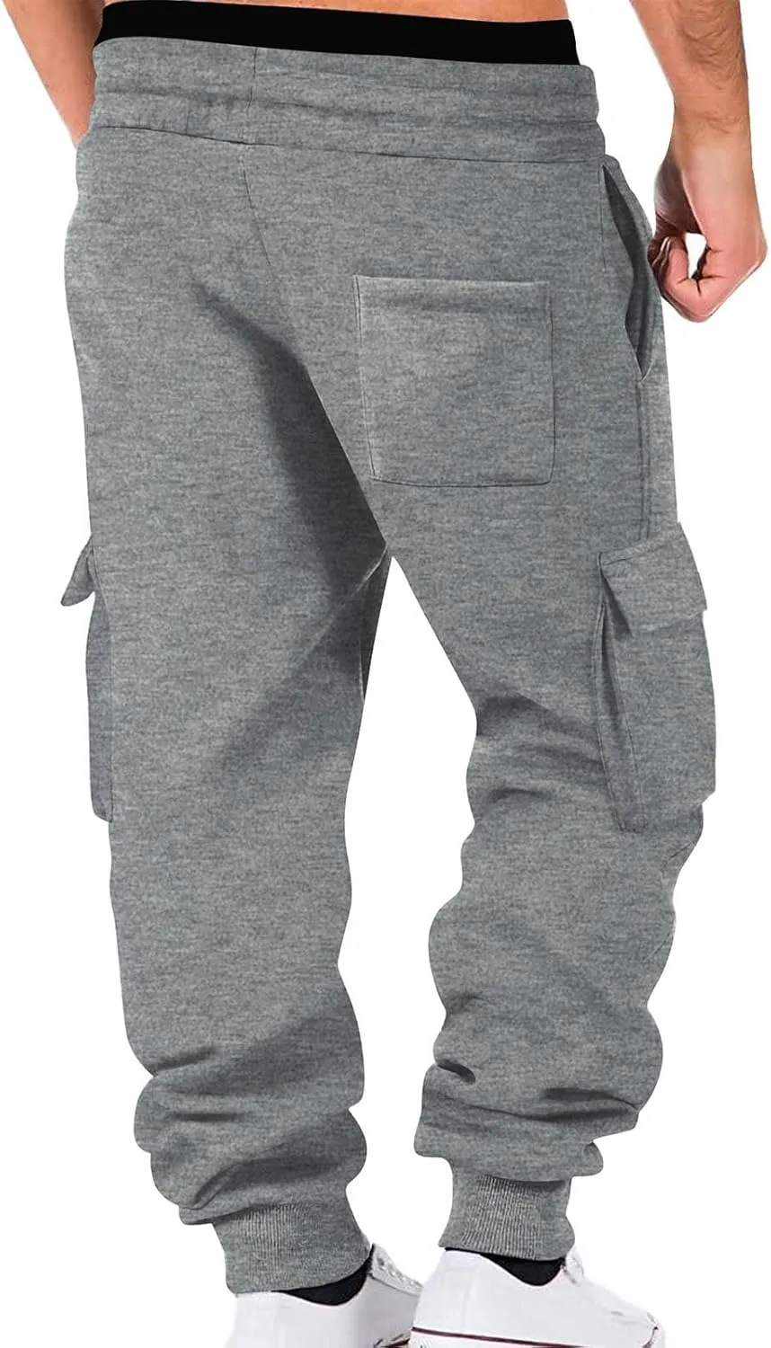 Mens Sweatpants Baggy Workout Athletic Outdoor Heavyweight Fleece Cargo Pant Drawstring Casual Jogger Trouser Pockets