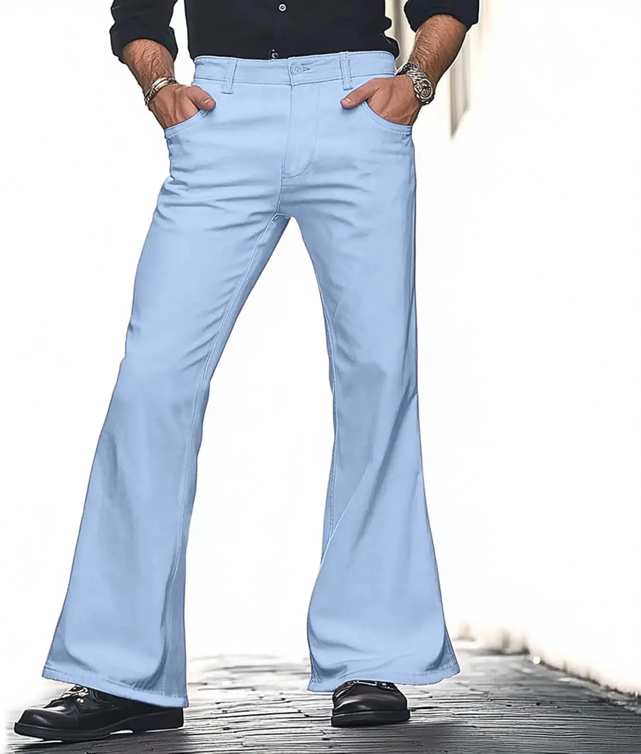 Mens Sweatpants Men's Solid Color Bell-Bottom Belt Pocket Casual Big Trousers Loose Legs Suit Pants for Men