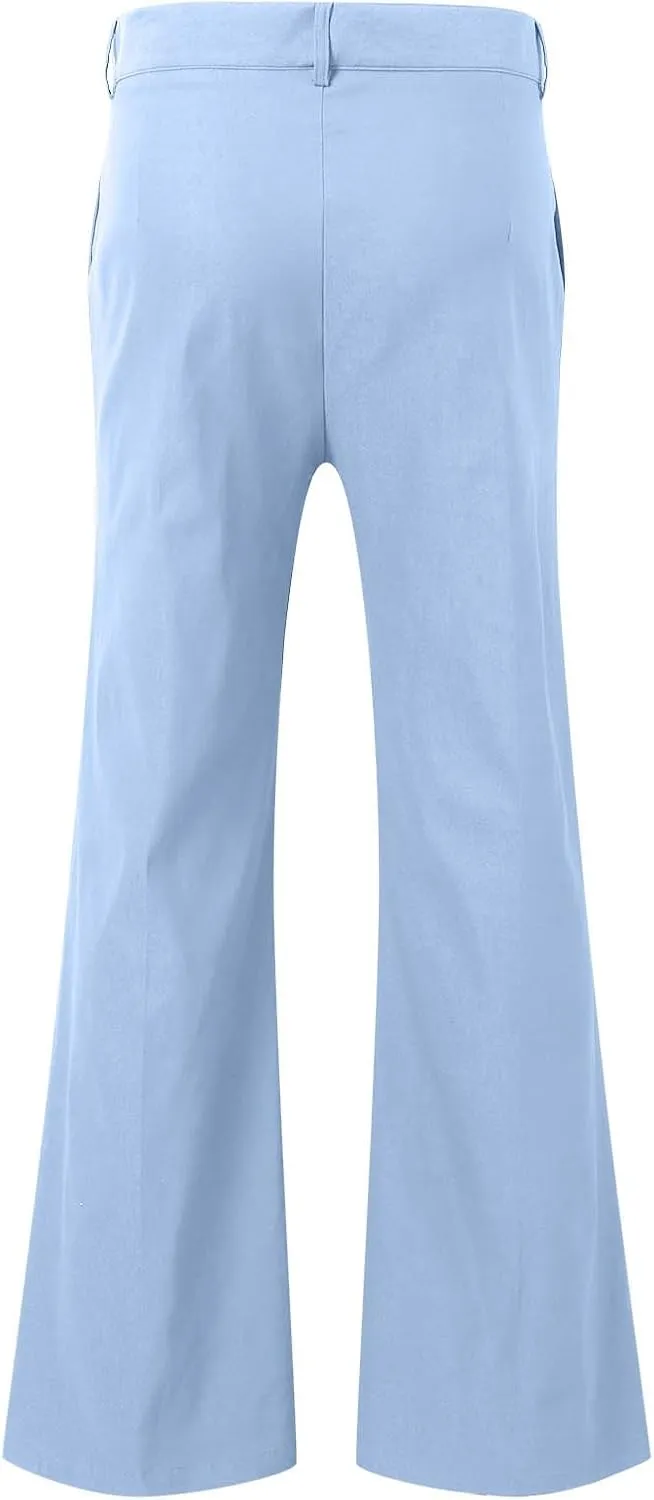 Mens Sweatpants Men's Solid Color Bell-Bottom Belt Pocket Casual Big Trousers Loose Legs Suit Pants for Men