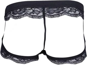 Men's T Back Thong Low Rise Sexy Briefs Lace Leather Underpants Bulge Pouch Lightweight Shorts Brief Soft T-Back