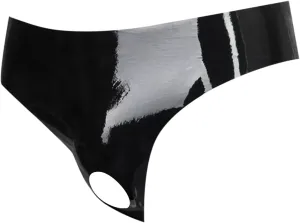 Men's Thong Underwear PU Leather Low Rise Open Hole Underpants Hollow Out Loose-Fit Clubwear Athletic Lingerie