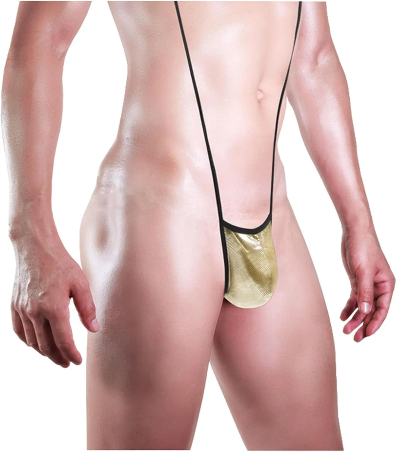 Men's V Shaped Metallic Leather Strappy JumpsuitErotic Lingerie Bulge Pouch MankiniStretch Swimsuit Thong Strap