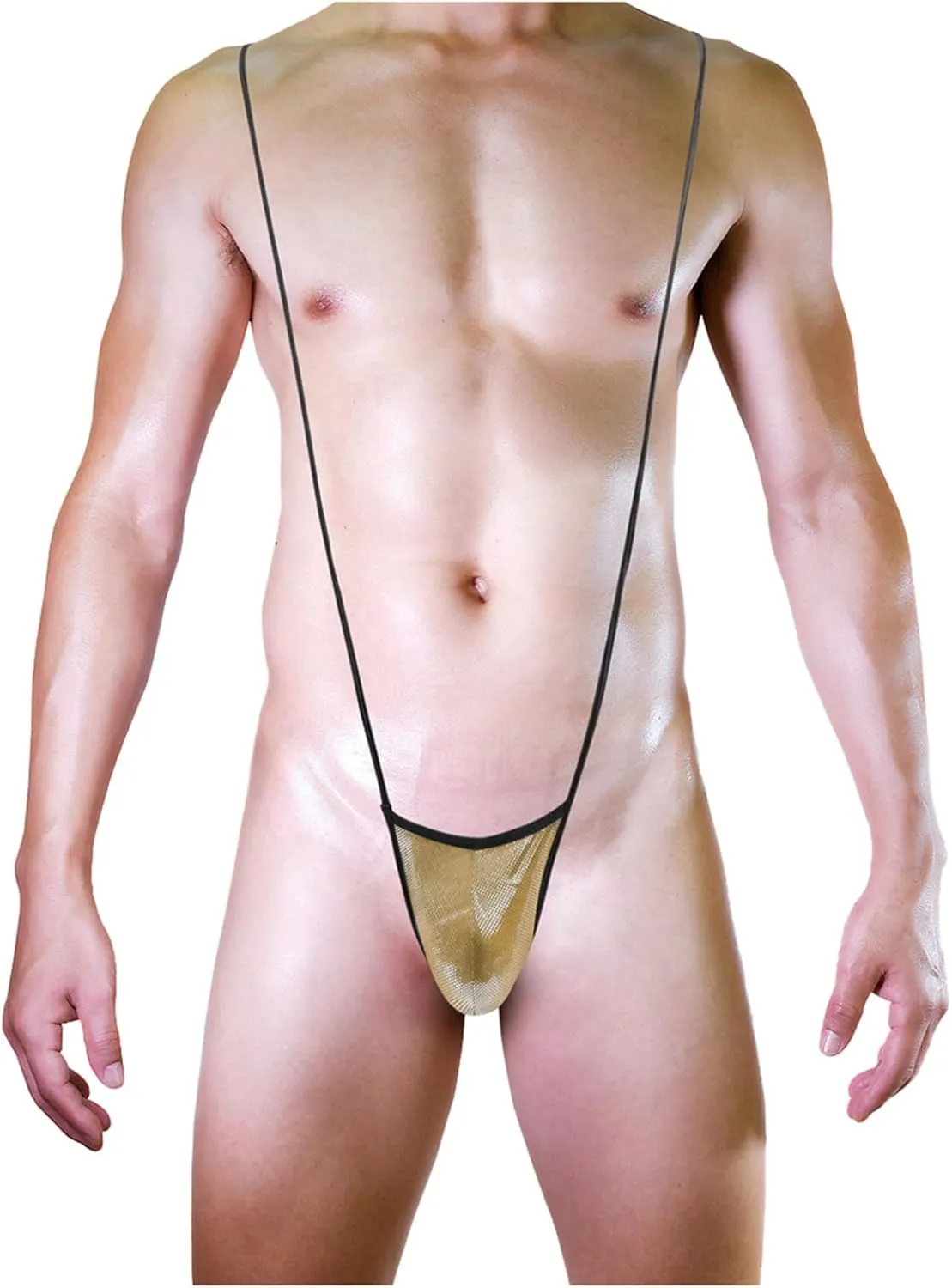 Men's V Shaped Metallic Leather Strappy JumpsuitErotic Lingerie Bulge Pouch MankiniStretch Swimsuit Thong Strap