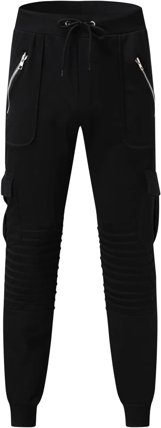 Mens Workout Cargo Sweatpants Men Lounge Pants Men's Casual Pants Overalls Solid Color Multi-Pocket Straight Trousers