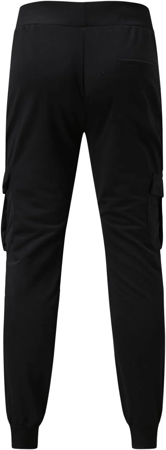 Mens Workout Cargo Sweatpants Men Lounge Pants Men's Casual Pants Overalls Solid Color Multi-Pocket Straight Trousers