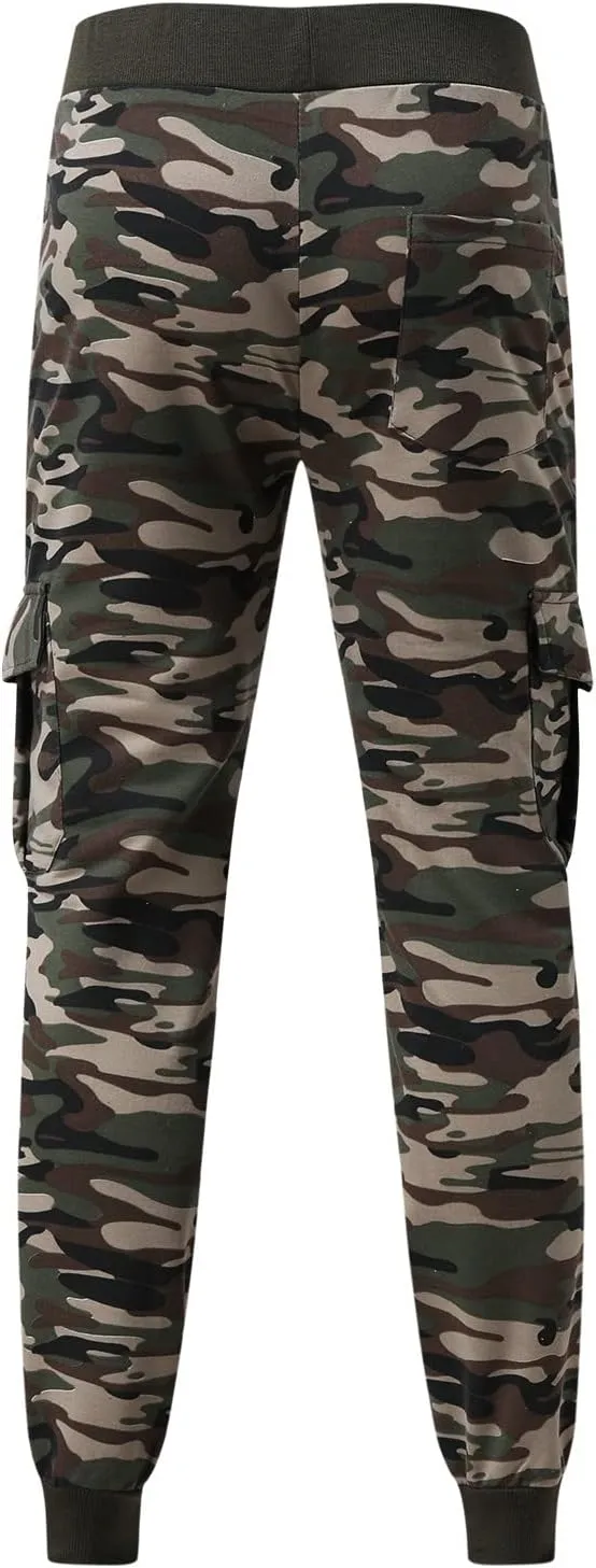 Mens Workout Cargo Sweatpants Men Lounge Pants Men's Casual Pants Overalls Solid Color Multi-Pocket Straight Trousers