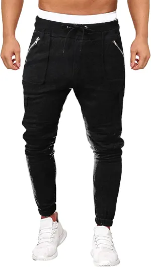 Mens Workout Cargo Sweatpants Men Lounge Pants Men's Casual Pants Overalls Solid Color Multi-Pocket Straight Trousers