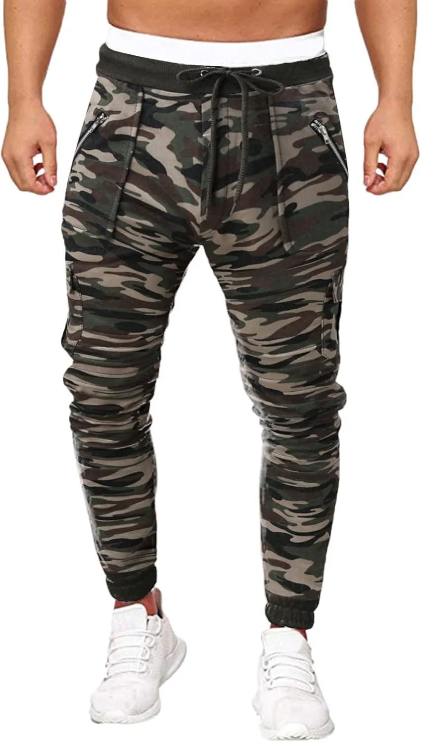 Mens Workout Cargo Sweatpants Men Lounge Pants Men's Casual Pants Overalls Solid Color Multi-Pocket Straight Trousers