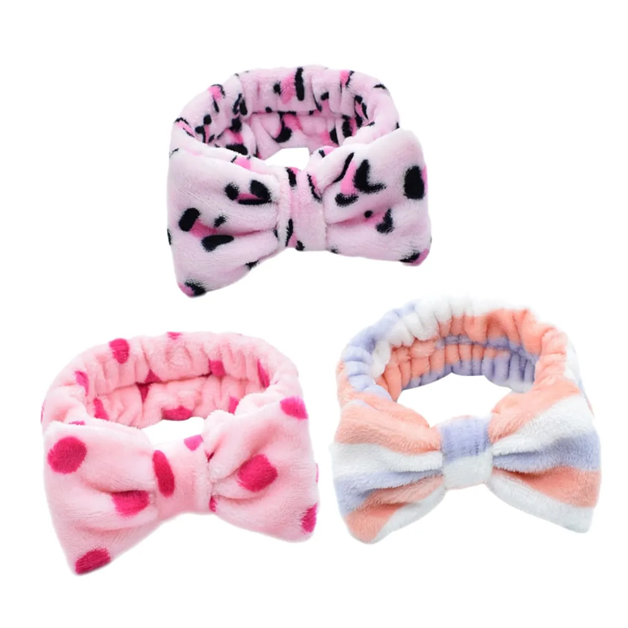MERRYHAPY Hair Clip Headbands for Women Purple Bows 3pcs Face Washing Headband Set Absorbent Fleece for Hair Accessories