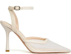 Mesh Closed Toe Ankle Strap Heels Pointed Toe High Heels for Women Stiletto Wedding Dress Shoes