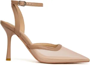 Mesh Closed Toe Ankle Strap Heels Pointed Toe High Heels for Women Stiletto Wedding Dress Shoes