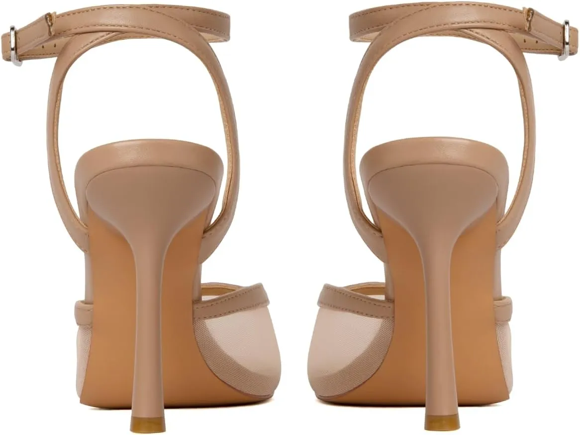 Mesh Closed Toe Ankle Strap Heels Pointed Toe High Heels for Women Stiletto Wedding Dress Shoes