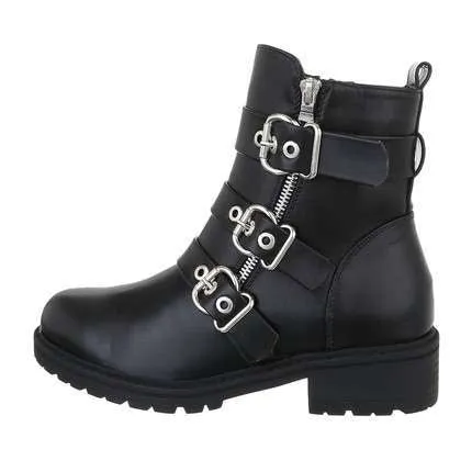 Mia Black Faux Leather Buckle Biker Boot