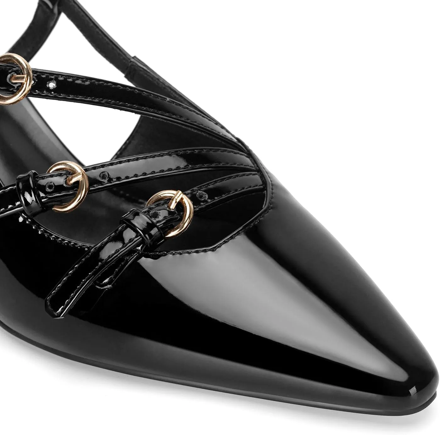 MICIFA Slingback Kitten Heels for Women Pointed Toe Stiletto Heels Slip On Pumps with Buckled Straps Dress Work Heeled Sandals