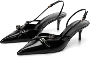 MICIFA Slingback Kitten Heels for Women Pointed Toe Stiletto Heels Slip On Pumps with Buckled Straps Dress Work Heeled Sandals