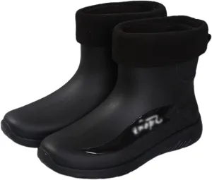Mid-Calf Comfort PVC Winter Removable Plush Lining Rain Boots for Men, Outdoor Waterproof Non-slip Width Garden Hunting Rain Shoes, for Gardening, Fishing, Boating, Camping, Sailing