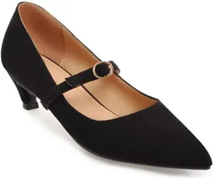 MIOKE Women's Pointed Toe Comfort Low Kitten Heels Pumps Slip On Suede Daily Office Mary Jane Dress Shoes
