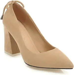 MIOKE Women's Square Toe Chunky High Block Heel Pumps Suede Lace Up Ankle Strap Comfy Mary Jane Dress Shoes