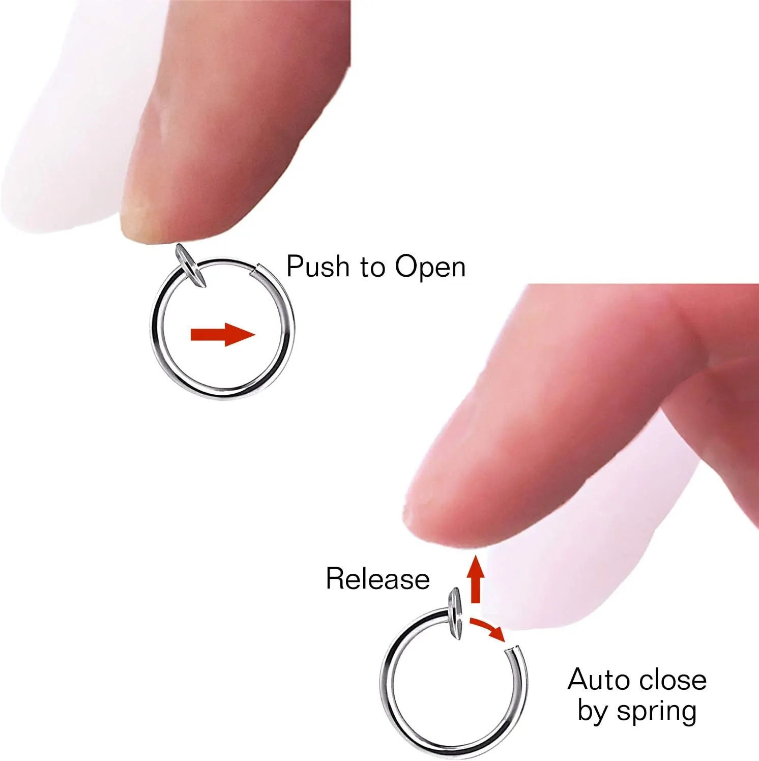 MODRSA Clip-on Spring Faux Nose & Septum Rings - Hoop, Lip, Helix & Cartilage Earrings - Non-Piercing Jewelry
