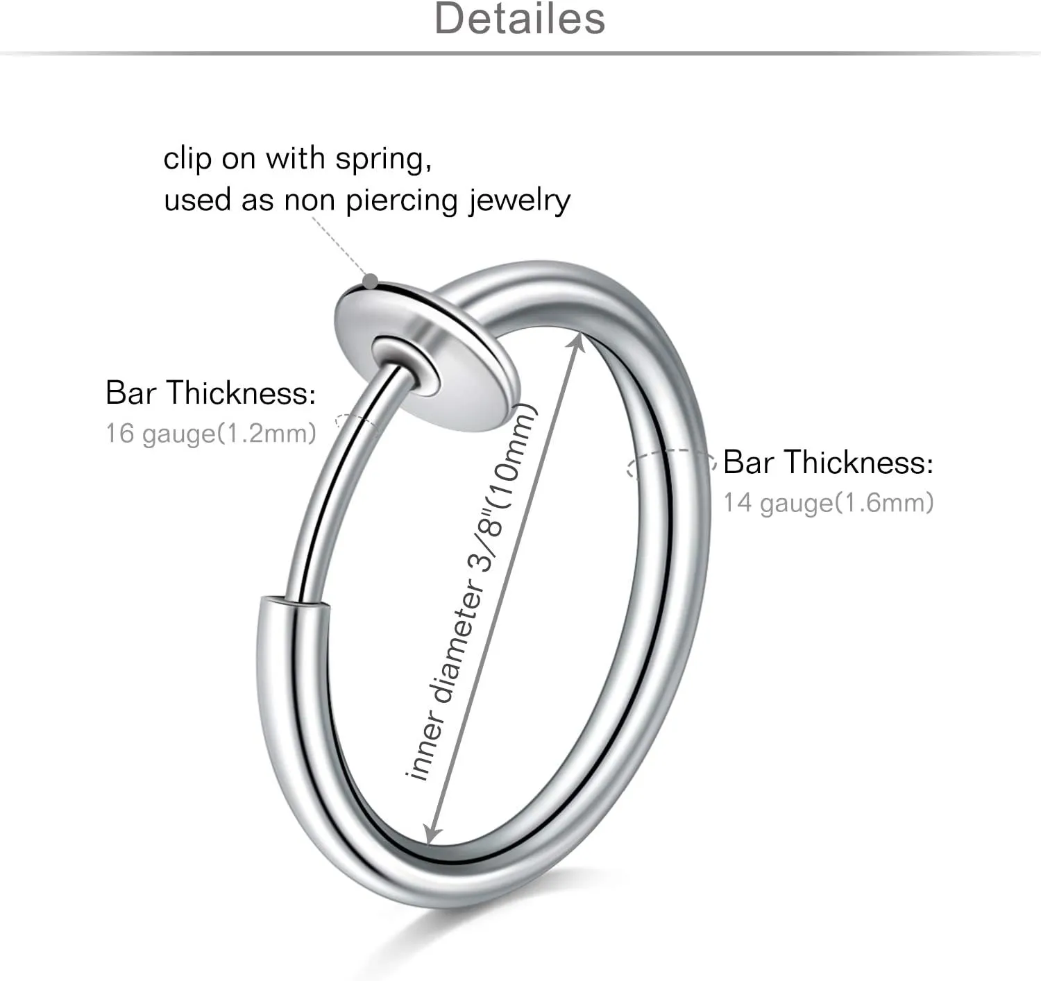MODRSA Clip-on Spring Faux Nose & Septum Rings - Hoop, Lip, Helix & Cartilage Earrings - Non-Piercing Jewelry
