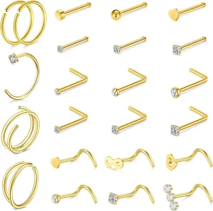 MODRSA Hoop Nose Rings - 20g L Shape Studs, Surgical Steel Corkscrew Hoops